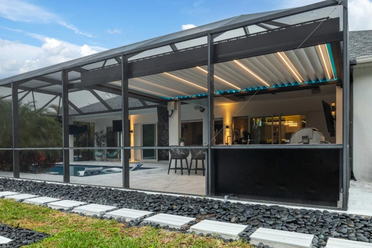 A screened-in pergola in Boca Raton FL
